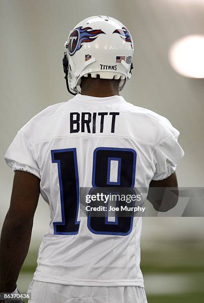 Kenny Britt of the Tennessee Titans during the Tennessee Titans Minicamp on May 1, 2009 at Baptist Sports Park in Nashville, Tennessee.