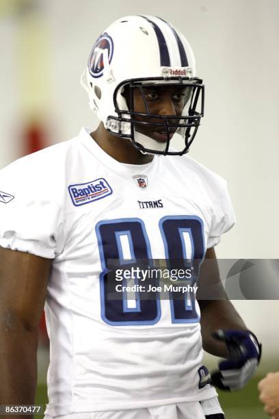 Jared Cook of the Tennessee Titans looks on during the Tennessee Titans Minicamp on May 1, 2009 at Baptist Sports Park in Nashville, Tennessee.