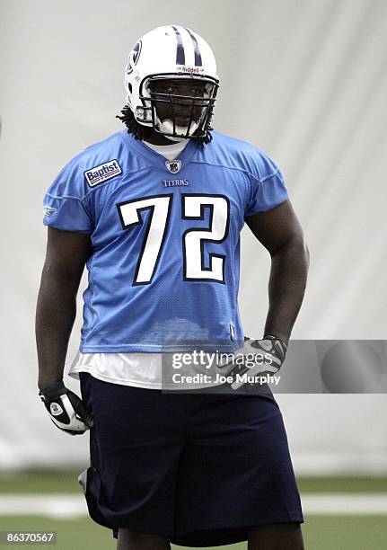 Sen'Derrick Marks of the Tennessee Titans looks on during the Tennessee Titans Minicamp on May 1, 2009 at Baptist Sports Park in Nashville, Tennessee.