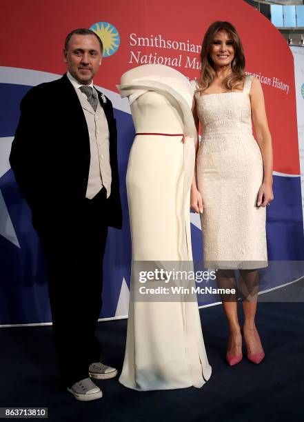 First lady Melania Trump and fashion designer Herve Pierre attend an event at the Smithsonian National Museum of American History where the first...