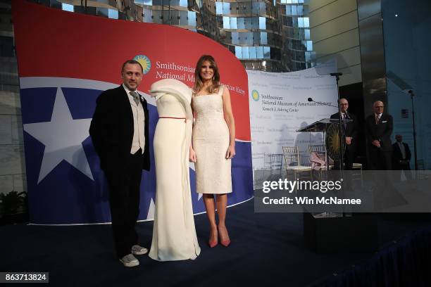 First lady Melania Trump and fashion designer Herve Pierre attend an event at the Smithsonian National Museum of American History where the first...