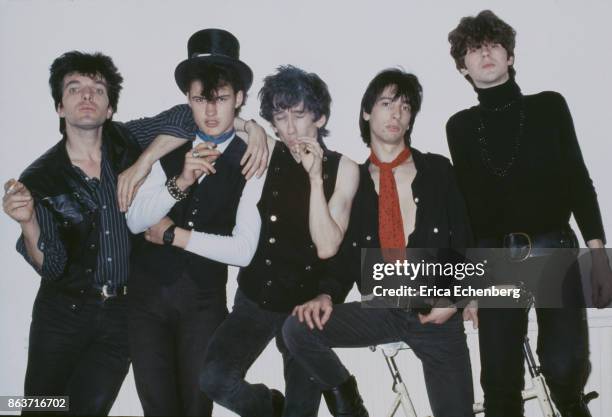 Lords Of The New Church, group portrait, west London, London, 1982. L-R Brian James, unidentified, Stiv Bators, Dave Tregunna, Nick Turner.