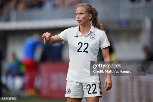 Tabea Kemme of Germany gestures during the 2019 FIFA Women's World Championship Qualifier match between Germany and Iceland at BRITA-Arena on October...