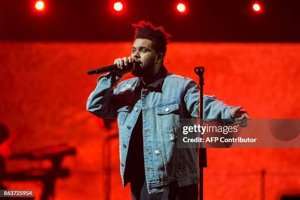 Recording artist The Weeknd performs on his Starboy: Legend of the Fall 2017 World Tour at the AT&T Center on October 19, 2017 in San Antonio, Texas....