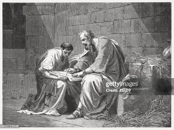 paulus schreibt an die epheser (epheser 6, 21-23), 1886 veröffentlicht - apostel stock-grafiken, -clipart, -cartoons und -symbole