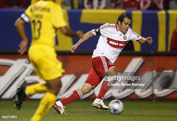 Cuauhtemoc Blanco of the Chicago Fire moves the ball during the first half against Club America at Toyota Park on April 29, 2009 in Bridgeview,...