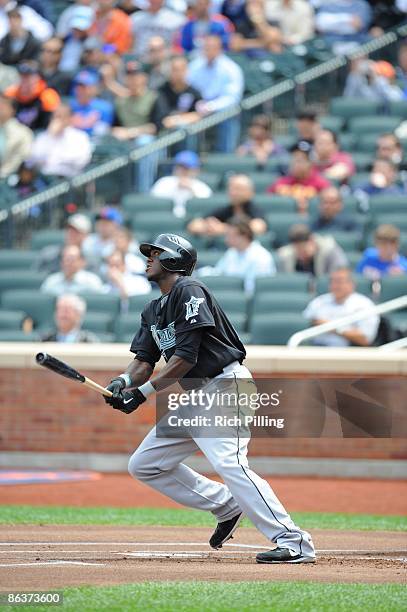 Cameron Maybin of the Florida Marlins bats during the game against the New York Mets at Citi Field in Flushing, New York on April 29, 2009. The...