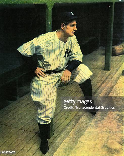 Lou Gehrig stares at the field before a game at Yankee Stadium before a game in 1925.