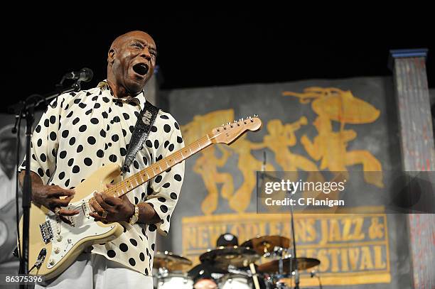 Blues and Rock Guitar Legend Buddy Guy performs on Day 4 of the 2nd Weekend of the 40th Annual New Orleans Jazz & Heritage Festival Presented by...