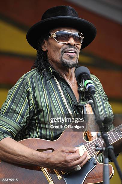 The godfather of go-go Chuck Brown performs on Day 4 of the 2nd Weekend of the 40th Annual New Orleans Jazz & Heritage Festival Presented by Shell at...