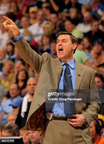 Head coach Rick Carlisle of the Dallas Mavericks leads his team against the Denver Nuggets in Game One of the Western Conference Semifinals during...