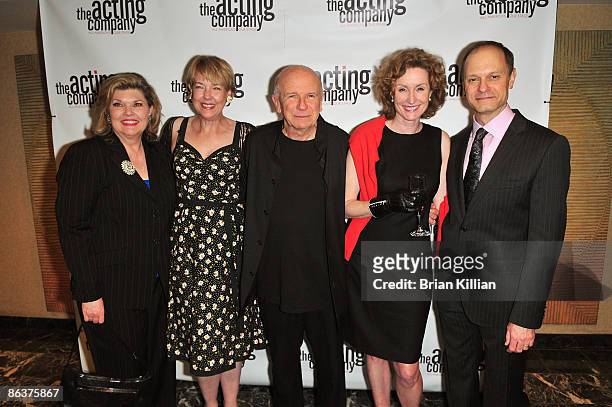 Debra Monk, Harriet Harris, Terrence McNally, Lisa Banes, and David Hyde Pierce attend the Kander & Ebb Come to the Cabaret celebration at the Gerald...