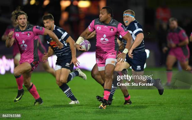 Gloucester wing David Halaifonua makes a break during the European Rugby Challenge Cup match between Gloucester Rugby and Agen at Kingsholm on...