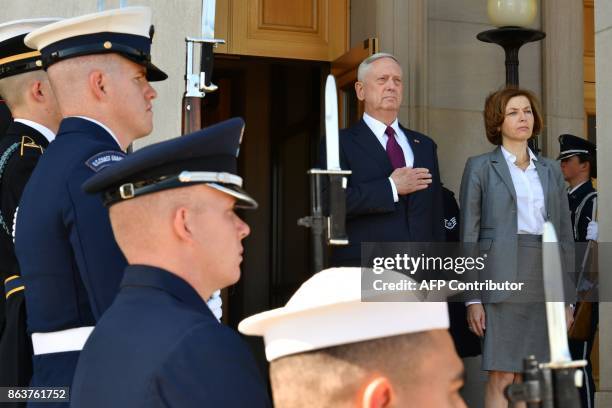 Secretary of Defense Jim Mattis hosts an enhanced honor cordon welcoming Florence Parly, minister for the Armed Forces, France, to the Pentagon on...