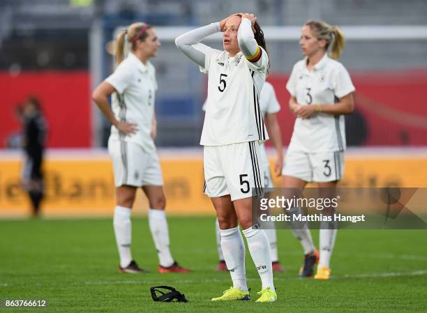 Babett Peter of Germany shows her disappointment after the 2019 FIFA Women's World Championship Qualifier match between Germany and Iceland at...