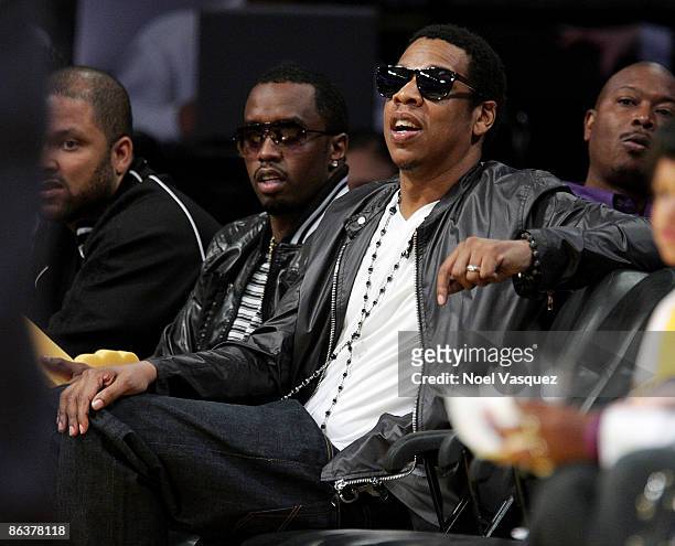 Sean Combs and Jay-Z attend the Los Angeles Lakers vs Houston Rockets game at Staples Center on May 4, 2009 in Los Angeles, California.