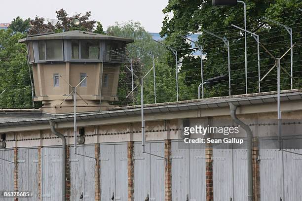 Guard tower stands at the former prison of the East German, communist-era secret police, known as the Stasi, at Hohenschoenhausen on May 5, 2009 in...