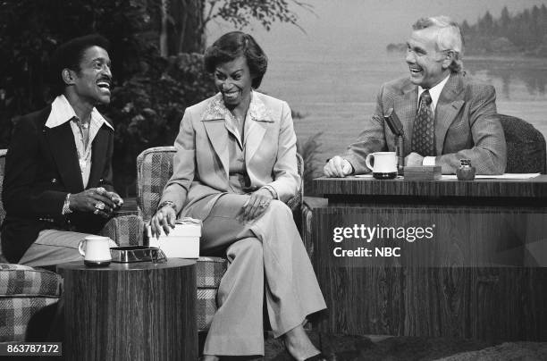 Pictured: Actor/Singer Sammy Davis Jr. And entertainer Altovise Davis during an interview with host Johnny Carson on June 10, 1977 --