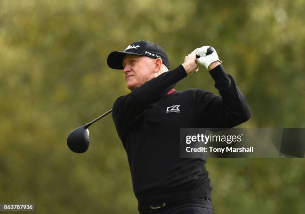 Roger Chapman of England plays his first shot on the 7th tee during Day One of the Farmfoods European Senior Masters at Forest Of Arden Marriott...