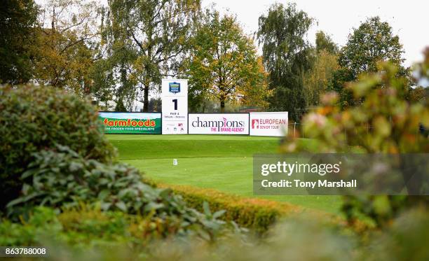 View of the 1st tee during Day One of the Farmfoods European Senior Masters at Forest Of Arden Marriott Hotel & Country Club on October 20, 2017 in...