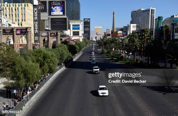 Motorcade on the Las Vegas Strip escorts the body of Las Vegas Metropolitan Police Department Officer Charleston Hartfield to his funeral on October...