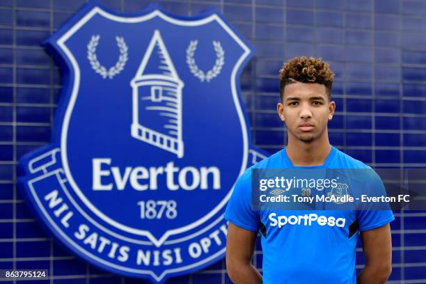 Mason Holgate of Everton poses for a photo at USM Finch Farm on October 20, 2017 in Halewood, England.
