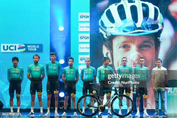 Astana Pro Team, with an image of Astana rider Michele Scarponi who has died on 22 April 2017 after a collision with a truck while out on a training,...