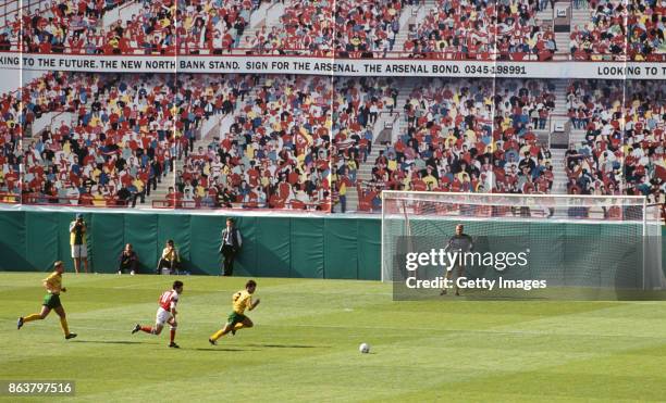 General view of the North Bank Stand Mural during the FA Premier League match between Arsenal and Norwich City at Higbury on August 15, 1992 in...