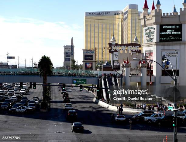 Motorcade on the Las Vegas Strip escorts the body of Las Vegas Metropolitan Police Department Officer Charleston Hartfield to his funeral on October...