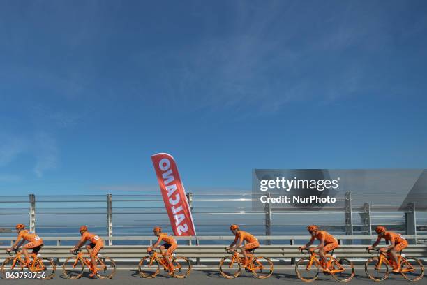 Members of CCC Sprandi Polkowice Team inside the peloton during the final sixth stage 7km Salcano Istanbul to Istanbul stage of the 53rd Presidential...