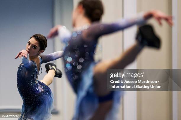 Evgenia Medvedeva of Russia warms up prior to the Ladies Short Program during day one of the ISU Grand Prix of Figure Skating, Rostelecom Cup at Ice...