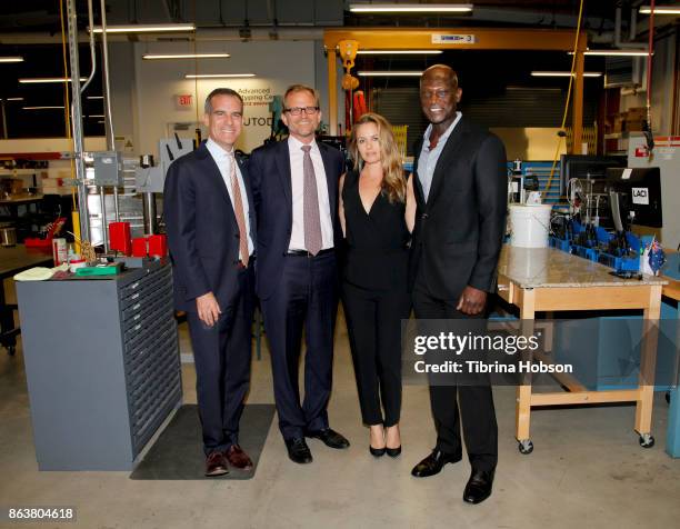 Mayor Eric Garcetti, Matt Petersen, Alicia Silverstone and Peter Mensah attend the Los Angeles Cleantech Incubator celebration of new CEO Matt...