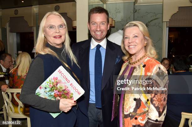 Cornelia Bregman, Alex Hitz and Jeanne Lawrence attend the launch of Second Bloom: Cathy Graham's Art of the Table hosted by Joanna Coles and Clinton...