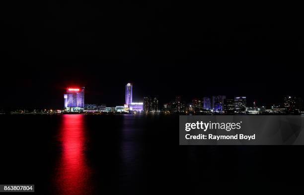 Caesars Windsor Hotel and Casino and Windsor Ontario skyline, as photographed from the Detroit Riverwalk in Detroit, Michigan on October 13, 2017.