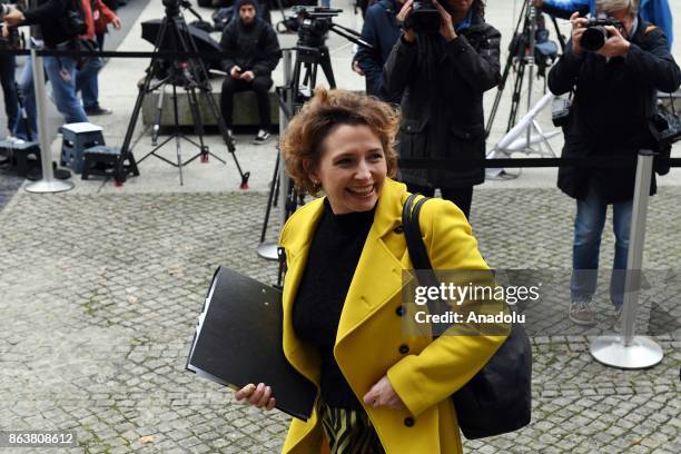 Free Democratic Party Secretary General Nicola Beer arrives to attend exploratory talks between German Christian Democratic Union Party , Free...