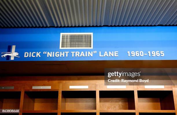 Former Detroit Lions player Dick 'Night Train' Lane is recognized in the team's locker room at Ford Field, home of the Detroit Lions football team in...