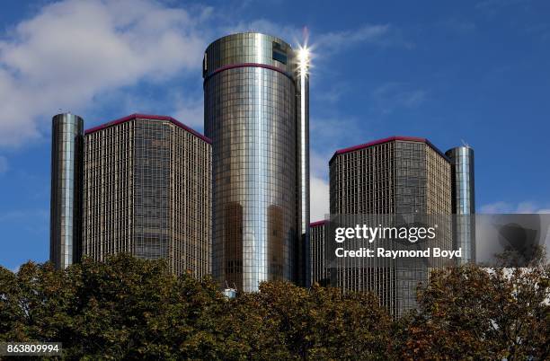 Renaissance Center, home of General Motors and Marriott Hotel in Detroit, Michigan on October 13, 2017