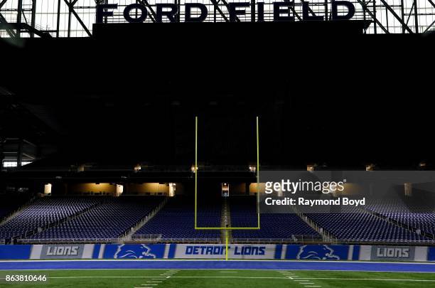 Detroit Lions playing field at Ford Field, home of the Detroit Lions football team in Detroit, Michigan on October 12, 2017.