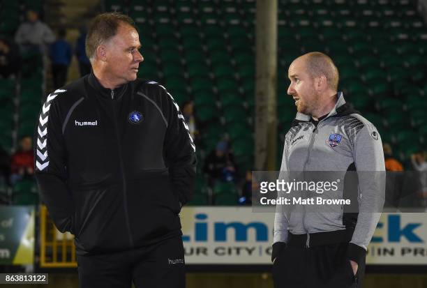 Limerick , Ireland - 20 October 2017; Limerick FC manager Neil McDonald with Galway United manager Shane Keegan before the SSE Airtricity League...