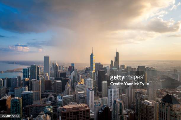 chicago skyline view from 360 chicago observation deck, john hancock building - hancock building chicago stock pictures, royalty-free photos & images