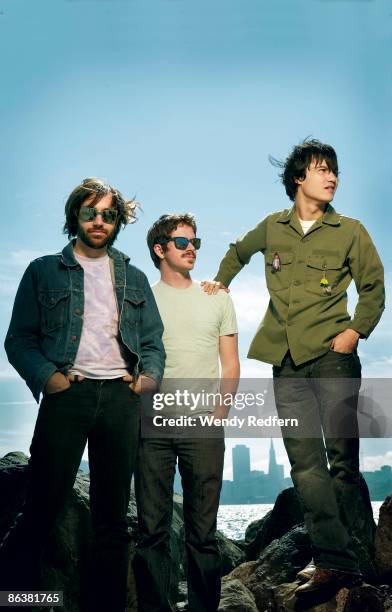 Joe Haener, Logan Kroeber and Meric Long of The Dodos pose for a group shot in 2008 in San Francisco, CA