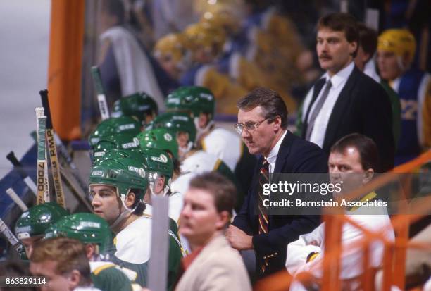Head Coach Herb Brooks of the Minnesota North Stars on March 7, 1988 1988 at the Great Western Forum in Inglewood, California.