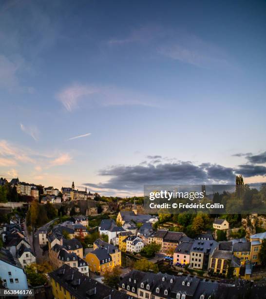 luxembourg old city panorama at dusk - kirchberg luxembourg stock pictures, royalty-free photos & images