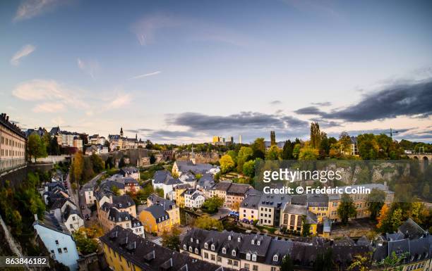 luxembourg old city panorama at dusk - kirchberg luxembourg stock pictures, royalty-free photos & images
