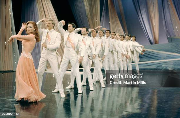 Actress Mitzi Gaynor portrays Rita Hayworth in "Long Ago and Far Away" during an NBC hour-long special to be aired in October titled 'Mitzi' circa...