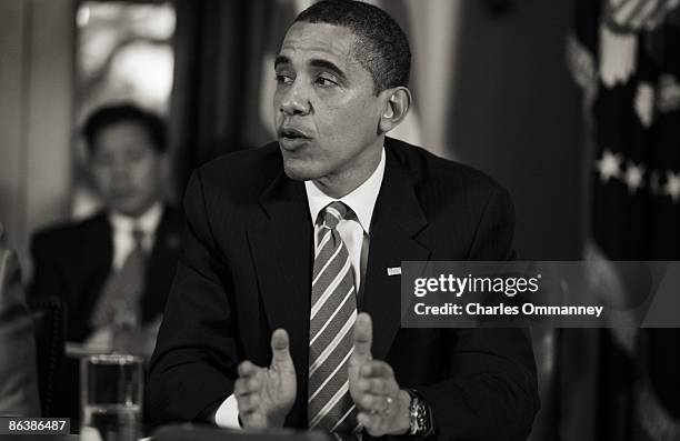 President Barack Obama makes a statement to the news media after conducting his first cabinet meeting at the White House April 20, 2009 in...