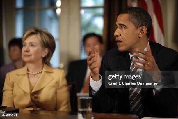 President Barack Obama makes a statement to the news media after conducting his first cabinet meeting at the White House April 20, 2009 in...