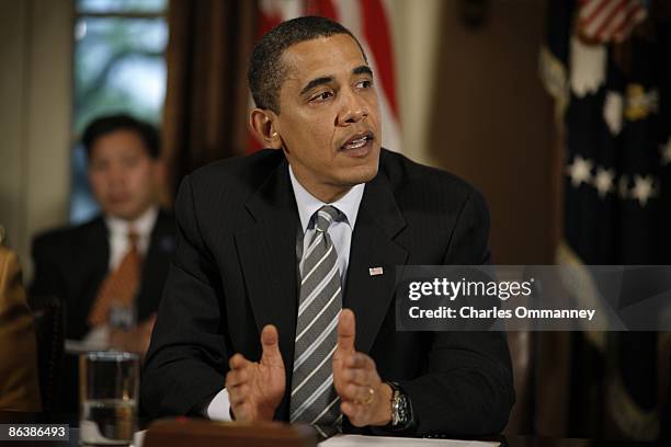 President Barack Obama makes a statement to the news media after conducting his first cabinet meeting at the White House April 20, 2009 in...