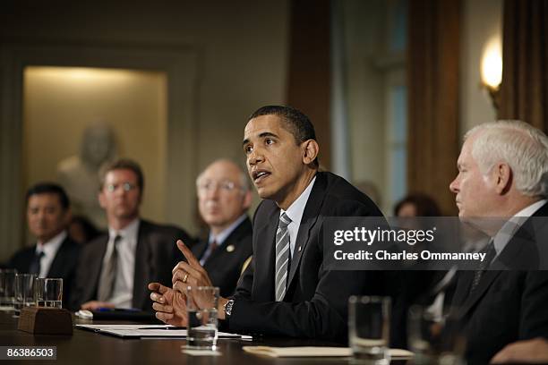 President Barack Obama makes a statement to the news media after conducting his first cabinet meeting at the White House April 20, 2009 in...