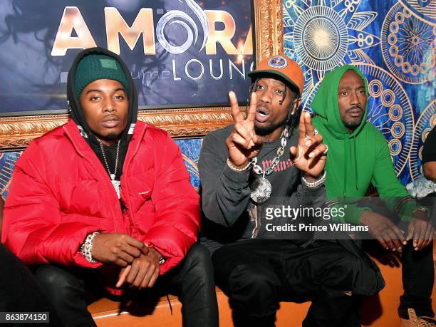 Playboi Carti, Travis Scott and Clay Evans attend a Party at Amora Lounge in the early hours of the morning on October 20, 2017 in Atlanta, Georgia.
